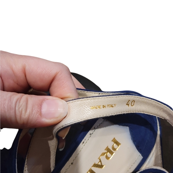 Authentic Prada blue suede sandals with wedge platform and ankle strap - Picture 9 of 11